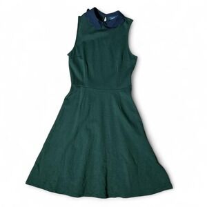 ModCloth Green Sleeveless Fit and Flare Dress Navy Scalloped Peter Pan Collar S